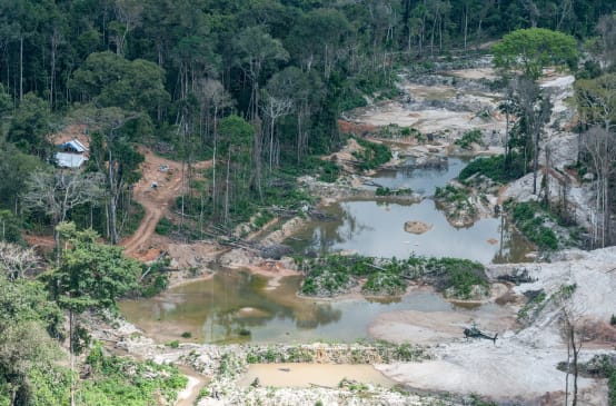 Veduta aerea dell'estrazione illegale di oro nell'Amazzonia brasiliana.