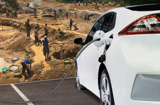 Fotomontaggio minatori in Congo + e-car