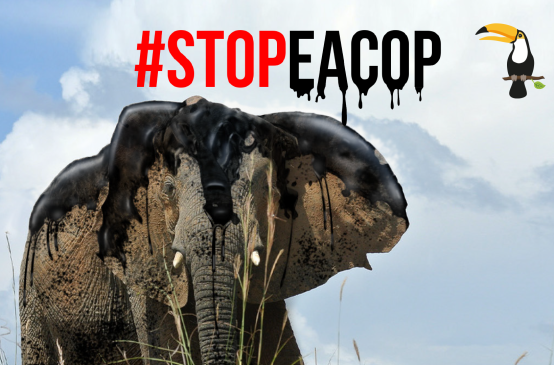 Fotomontaggio: Il petrolio è un grande pericolo per gli elefanti - #StopEACOP