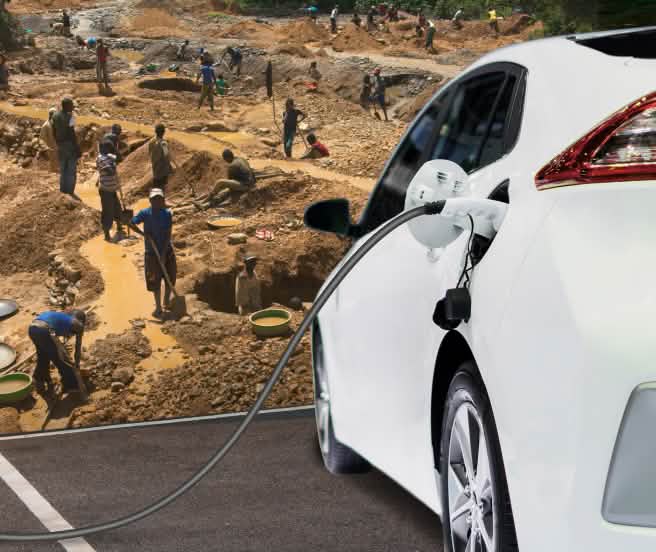 Fotomontaggio minatori in Congo + e-car