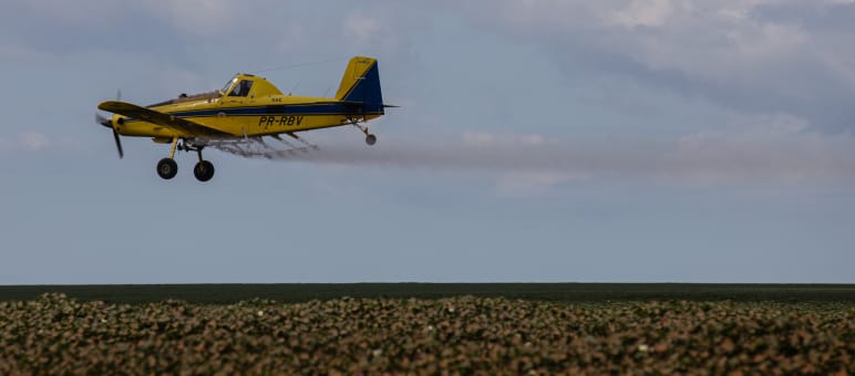 Aereo in volo che spruzza prodotti agrochimici tossici nello stato brasiliano di Maranhao