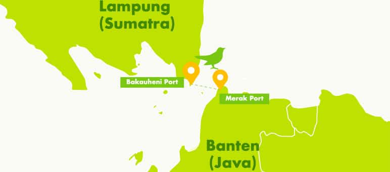 Mappa parziale della provincia di Lampung a Sumatra e della provincia di Banten a Giava