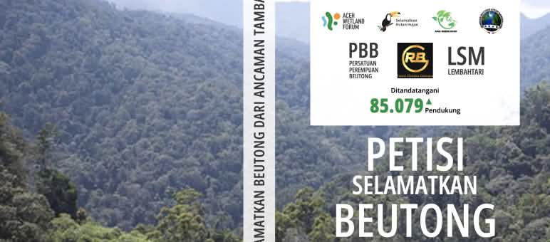 Fotomontaggio con la foresta di Aceh sulklo sfondo e i logo delle organizzazioni che hanno sostenuto la petizione