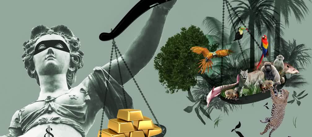 Servirsi dei tribunali di arbitrato per commettere abusi La bilancia della giustizia, oro, foreste: sbilanciamento