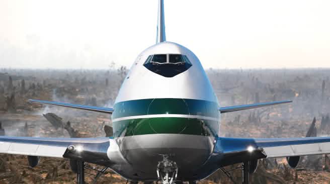 Ovviamente, volare non è "neutrale" per il clima Aeroplano sopra una foresta distrutta