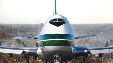 Aeroplano sopra una foresta distrutta