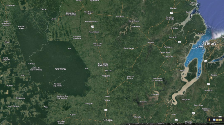 Alto Turiaçu TI: territorio Kaapor - Immagine satellitare dello stato brasiliano nordoccidentale di Maranhão