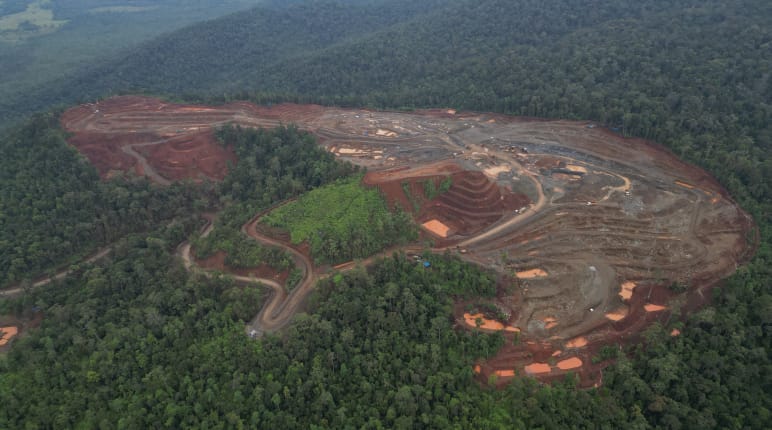 Miniera di nichel nel mezzo di un'area di foresta pluviale distrutta