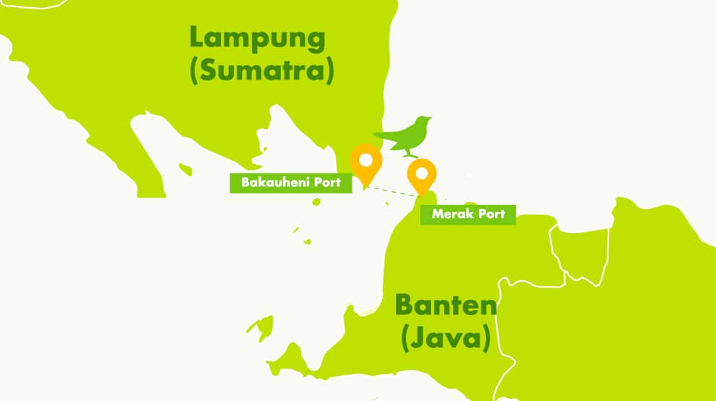 Mappa parziale della provincia di Lampung a Sumatra e della provincia di Banten a Giava