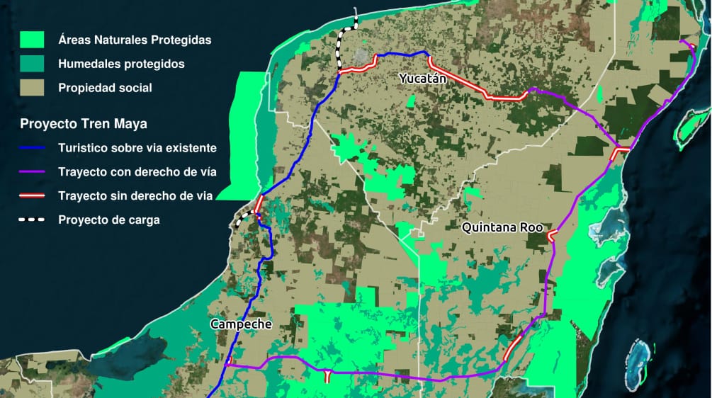 Mappa del tracciato del Treno Maya