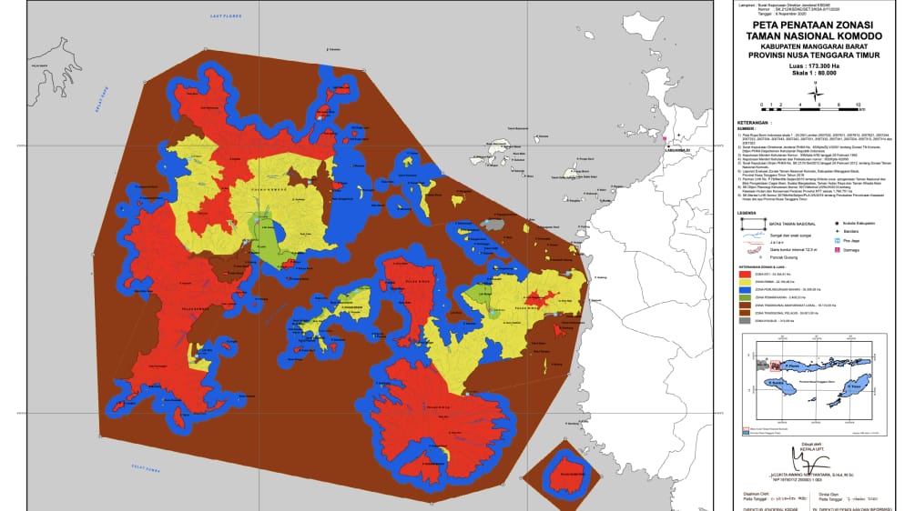 Mappa della suddivisione in zone del Parco Nazionale di Komodo