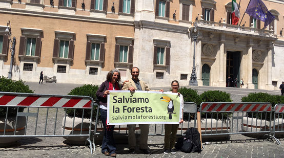 Dario Novellino di CALG con  Guadalupe Rodriguez  e Elisa Norio di Salva la Selva/Salviamo la Foresta al Parlamento italiano per il convegno sull'olio di palma insostenibile